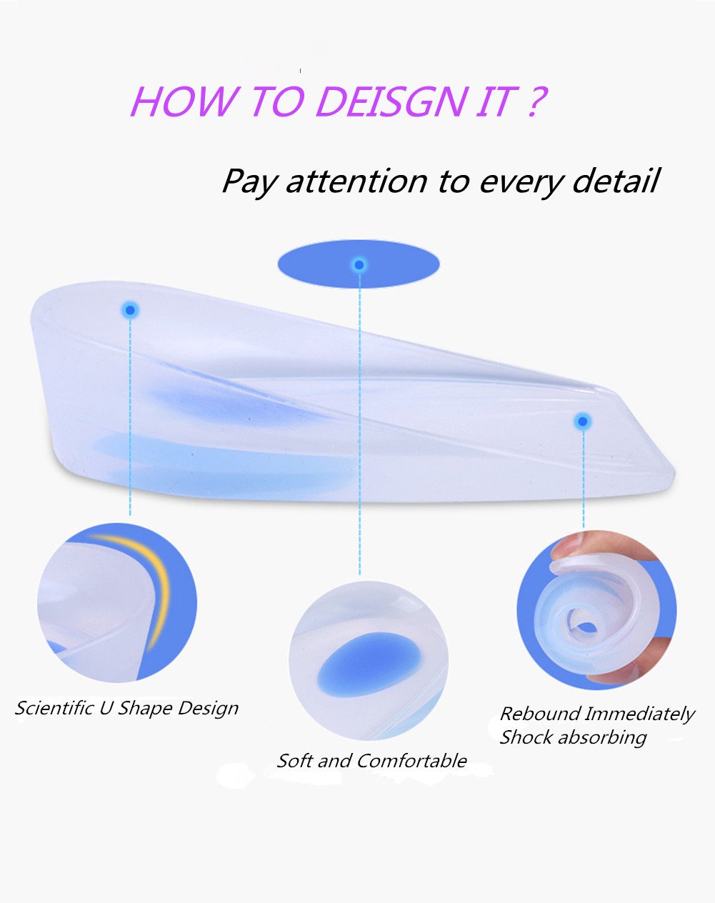 Clear gel heel cups for heel spurs and pain, model B01