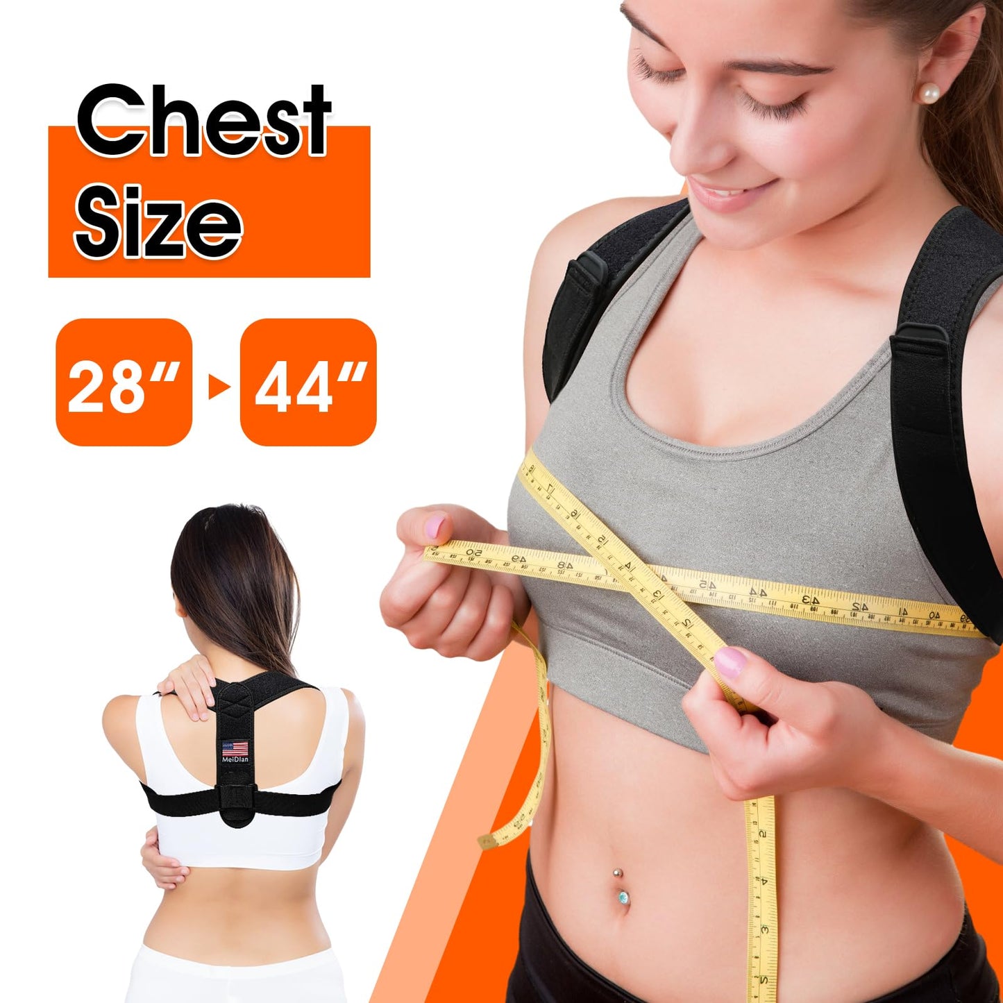 Black neoprene and nylon posture corrector being worn under a shirt