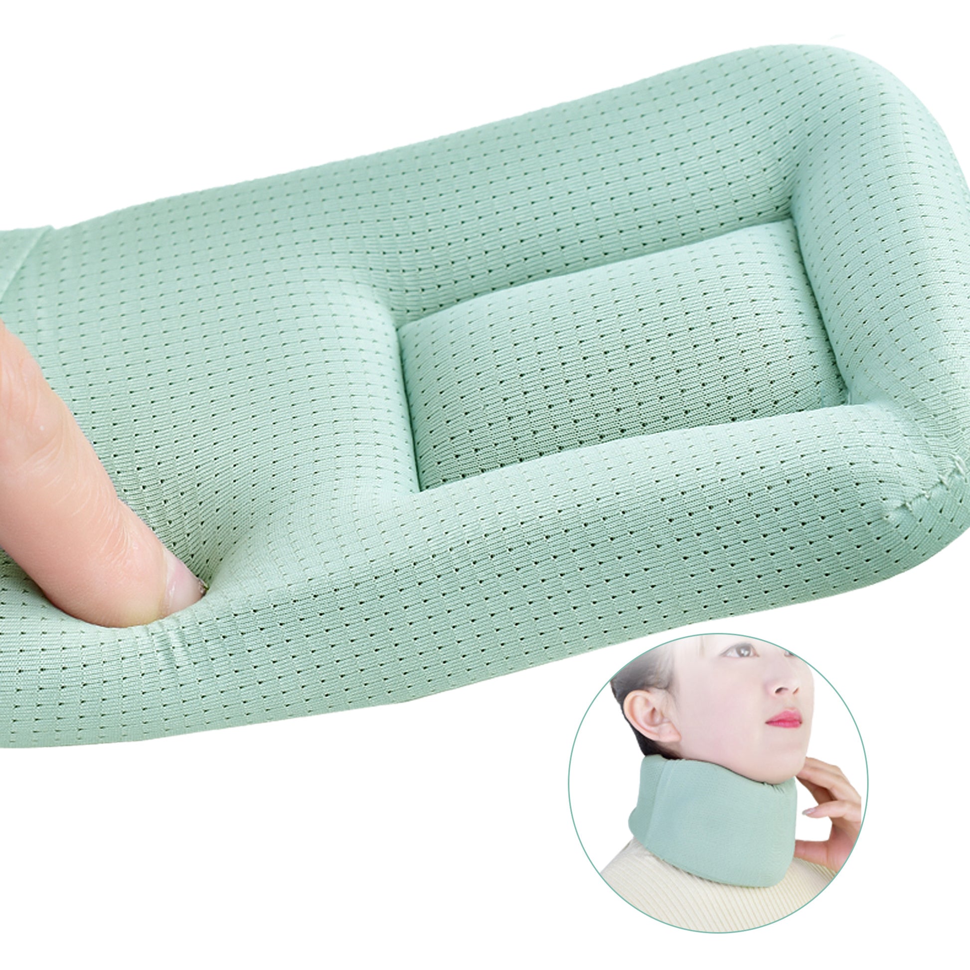 Woman using white neck support pillow while sleeping in bed