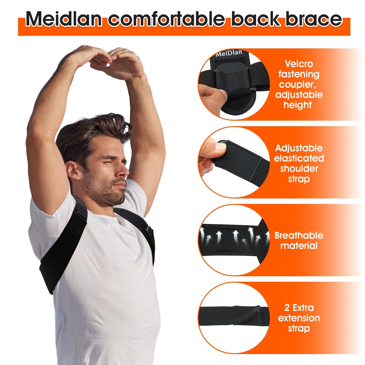 Black neoprene and nylon posture corrector being worn under a shirt