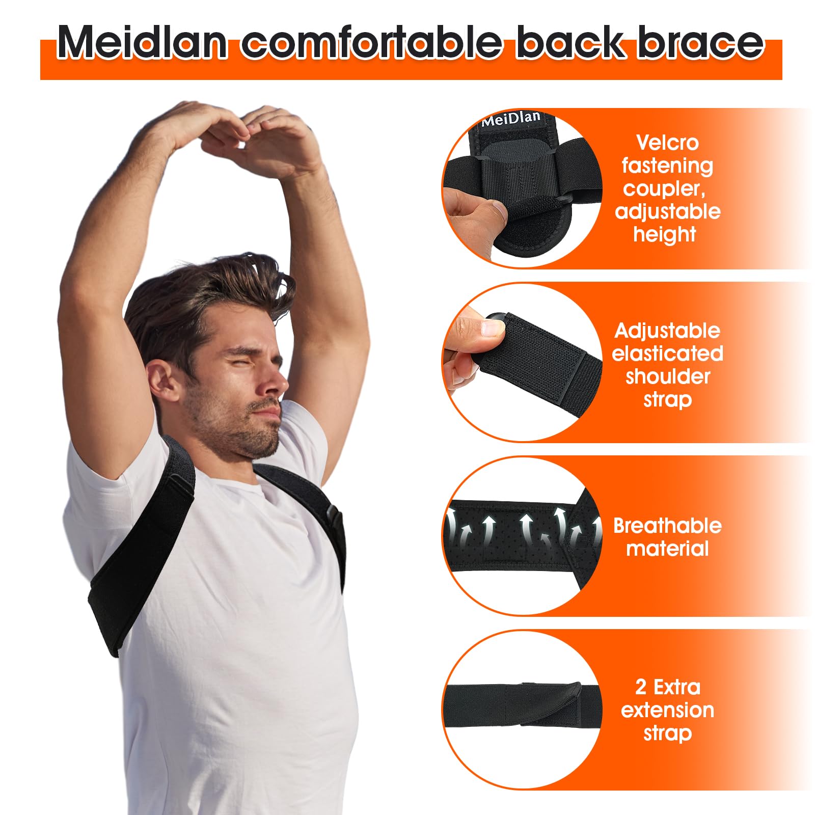 Black neoprene and nylon posture corrector being worn under a shirt